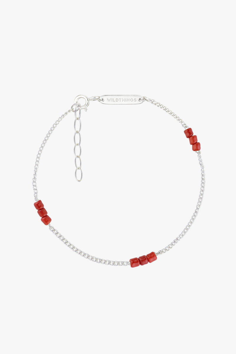 Triple red beads bracelet silver