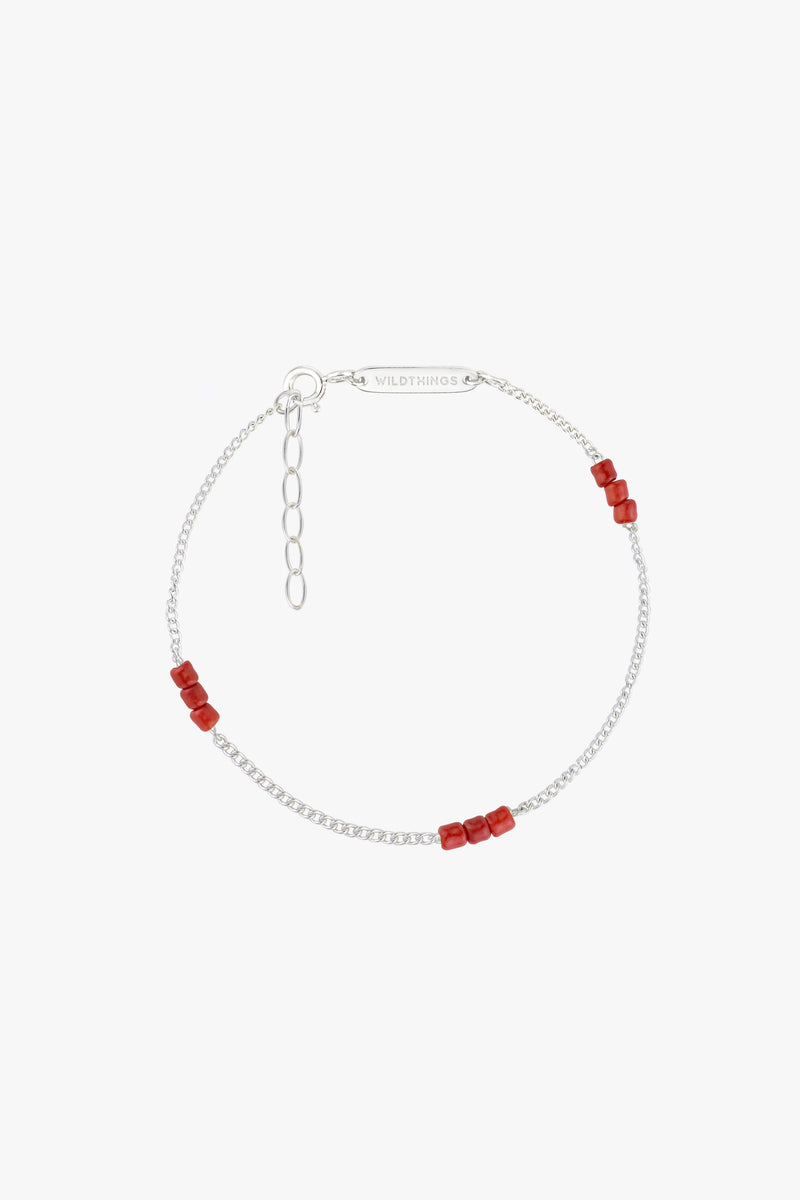 Triple red beads bracelet silver
