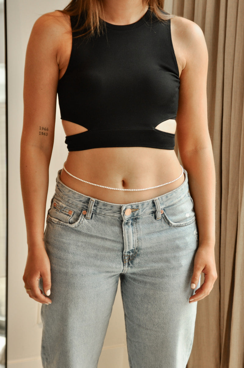Pearl belly chain silver