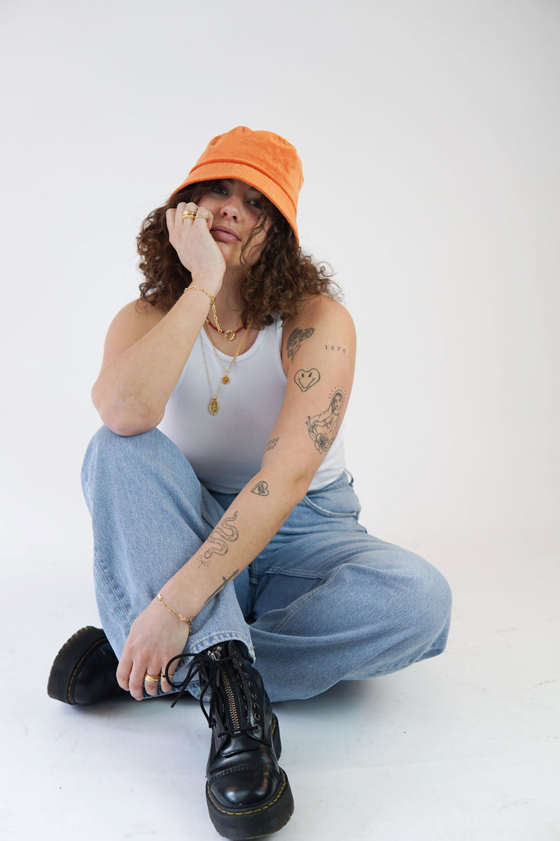 Orange velvet bucket hat