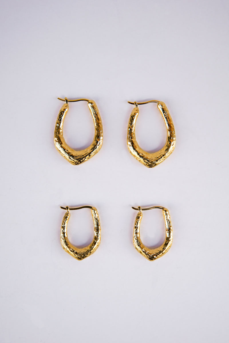Organic Hammered Oval Hoop Gold Plated (20mm)