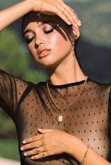 Black dotted chain earring gold plated 