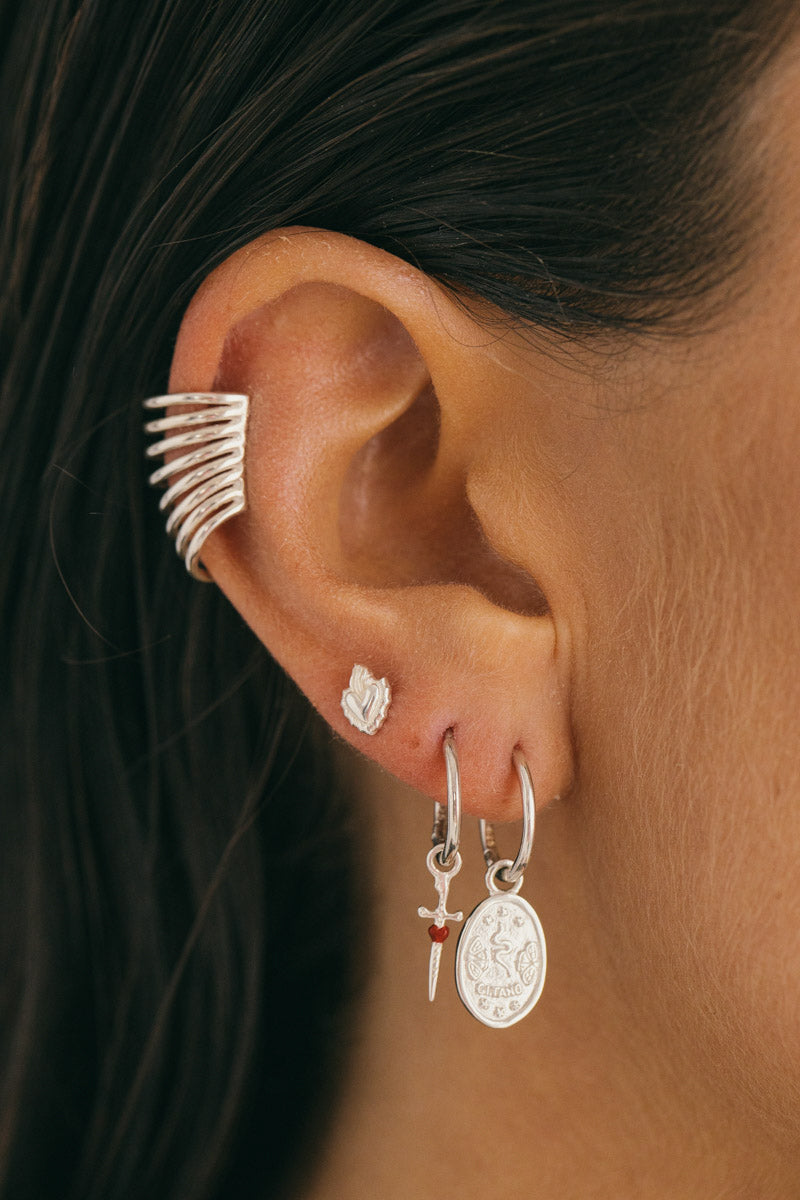 Flaming heart stud earring silver 