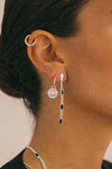 Black dotted chain earring silver 