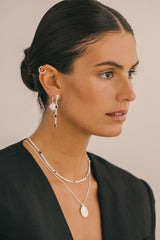 Black dotted chain earring silver 