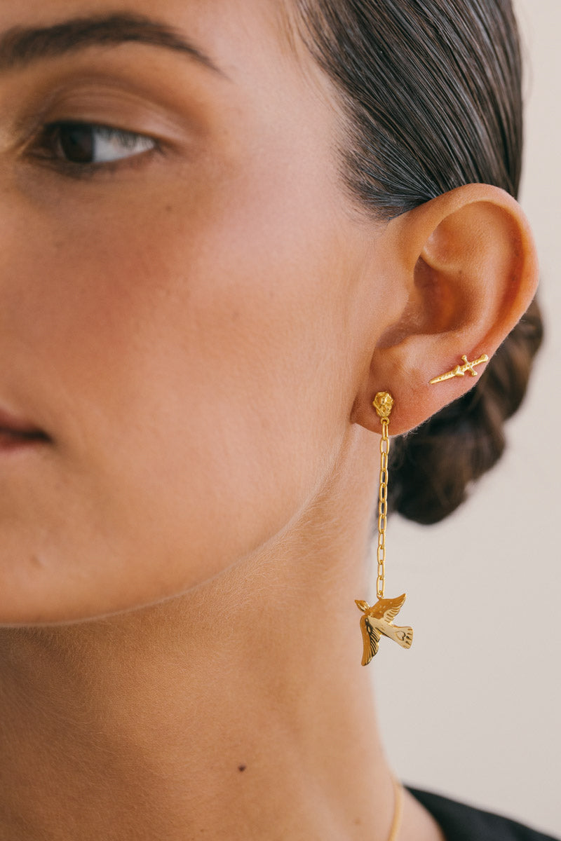 Lucky swallow chain earring gold plated 