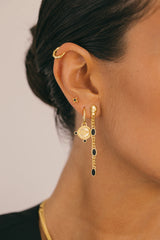 Black dotted chain earring gold plated 