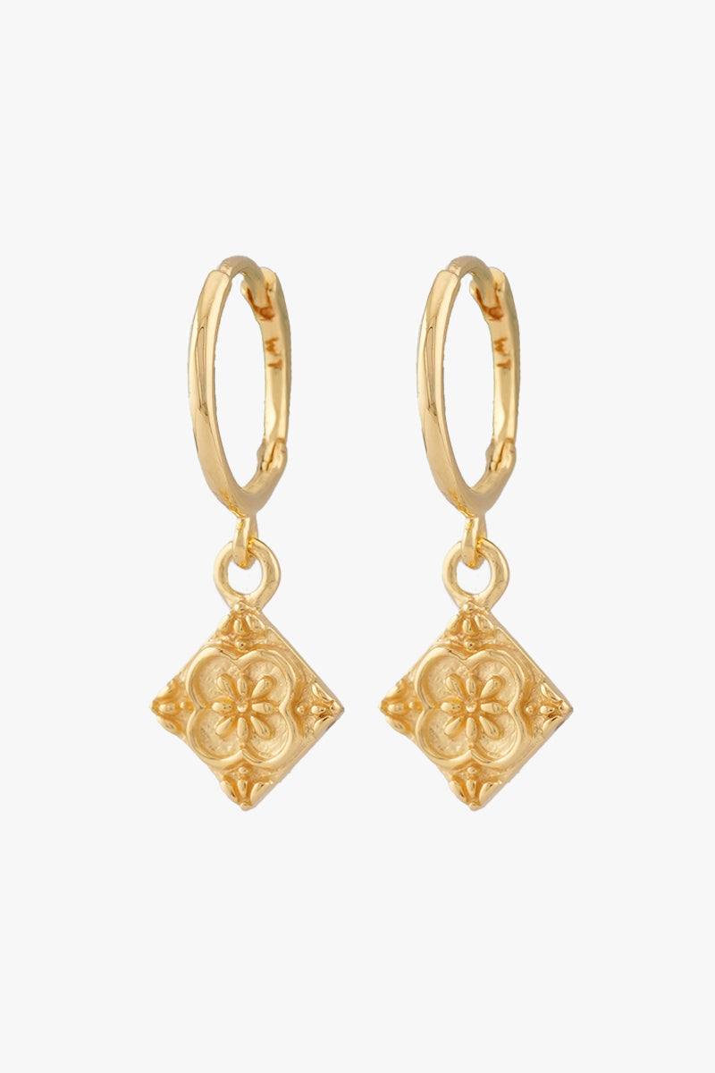 Flora Tile Hoop Earring Gold Plated