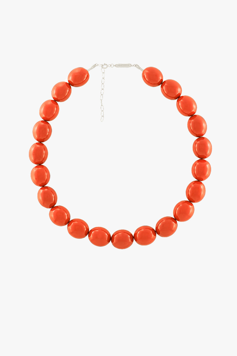 Coral Sunset Beaded Necklace Silver