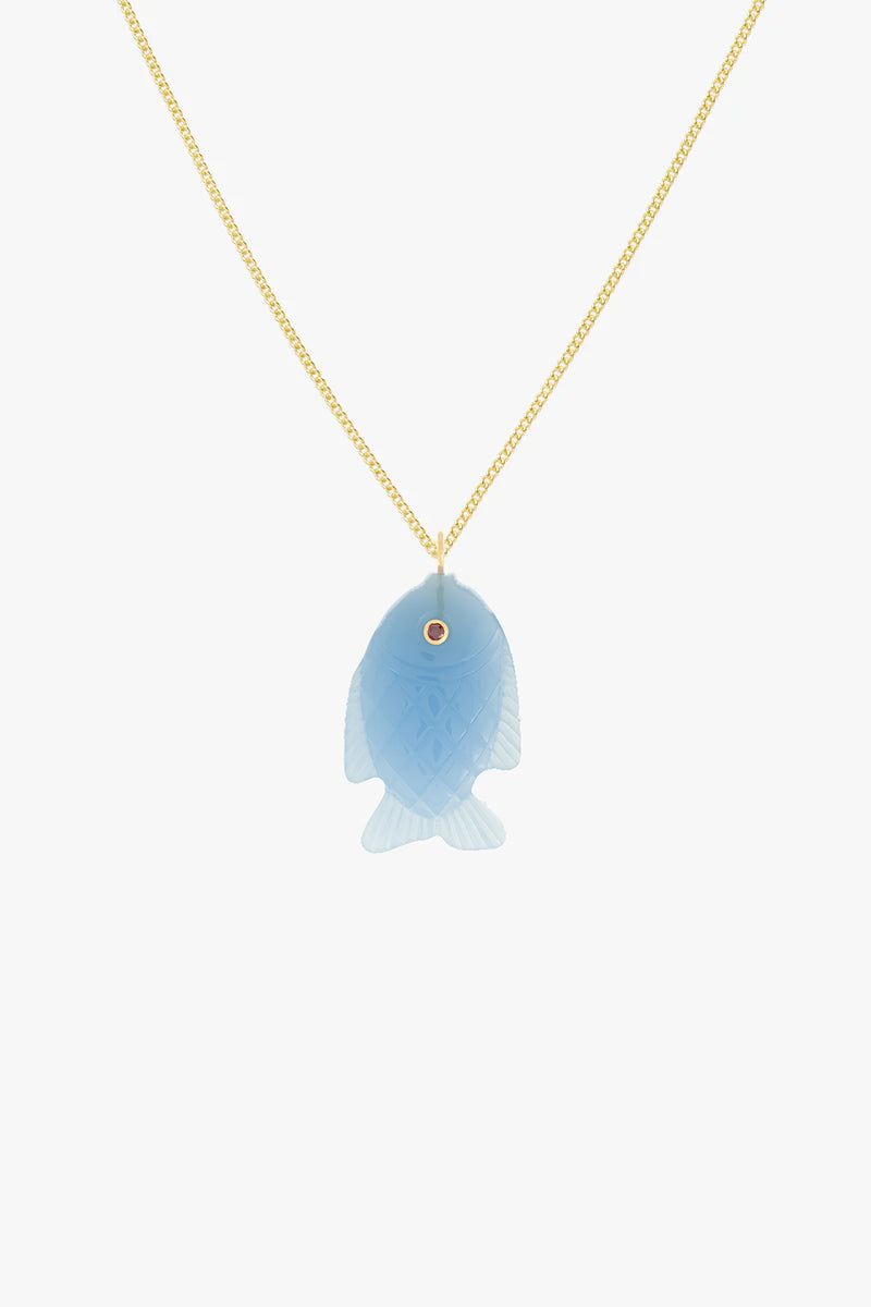 Blue Fish Necklace Gold Plated