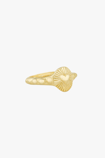 Heart Compass Pinky Ring Gold Plated