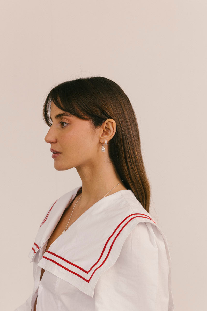 Scallop Medallion Hoop Silver