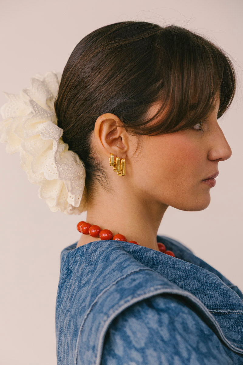 Triple Textured Ovate Hoops Set Gold Plated