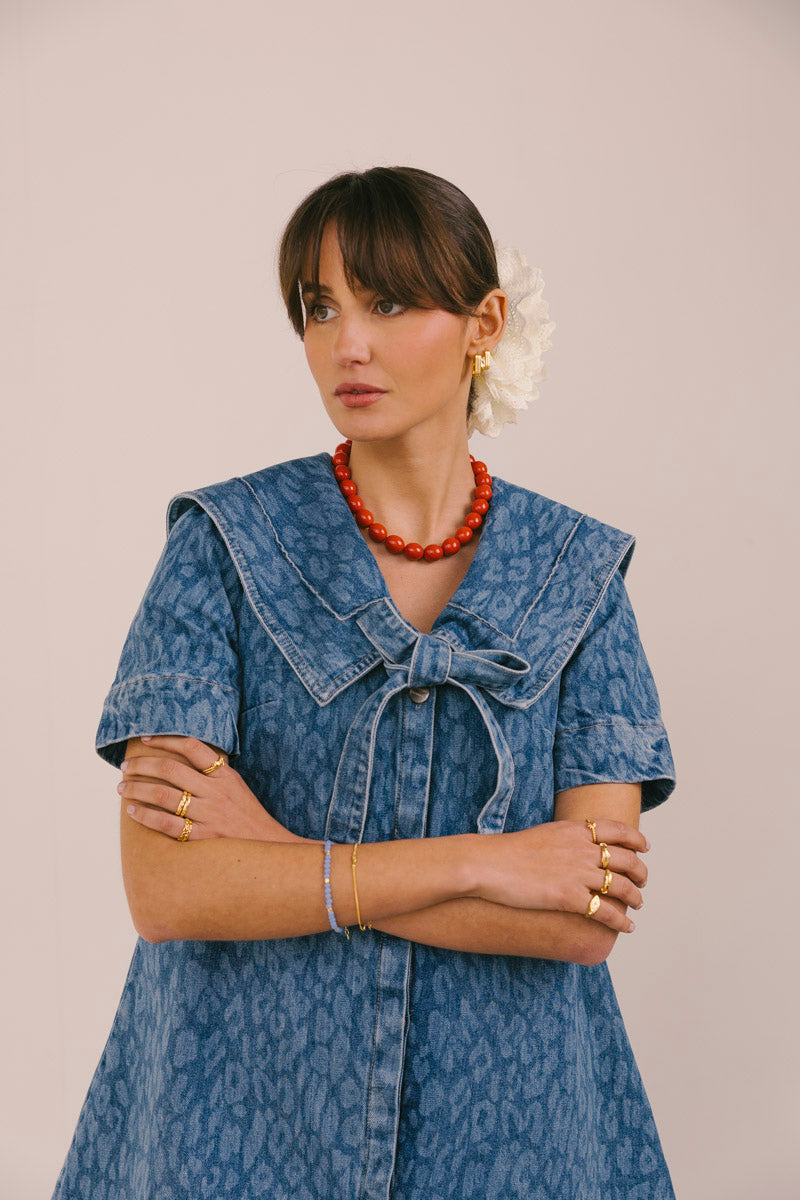 Coral Sunset Beaded Necklace Gold Plated