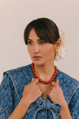 Coral Sunset Beaded Necklace Gold Plated