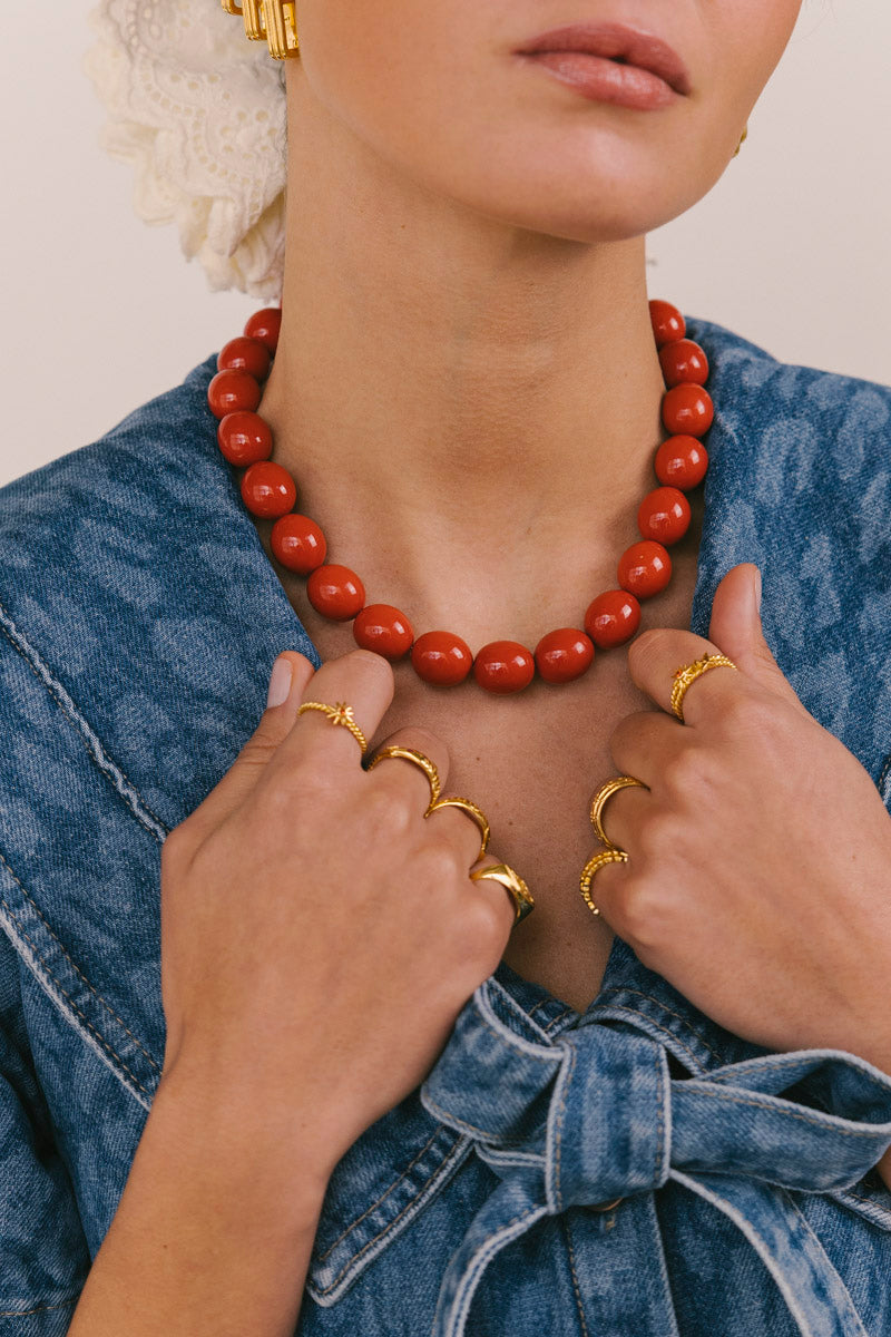 Coral Sunset Beaded Necklace Gold Plated