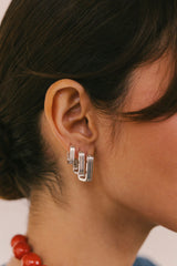 Textured Ovate Hoops Silver (14mm)