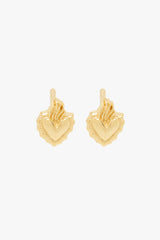 Flaming heart stud earring gold plated 