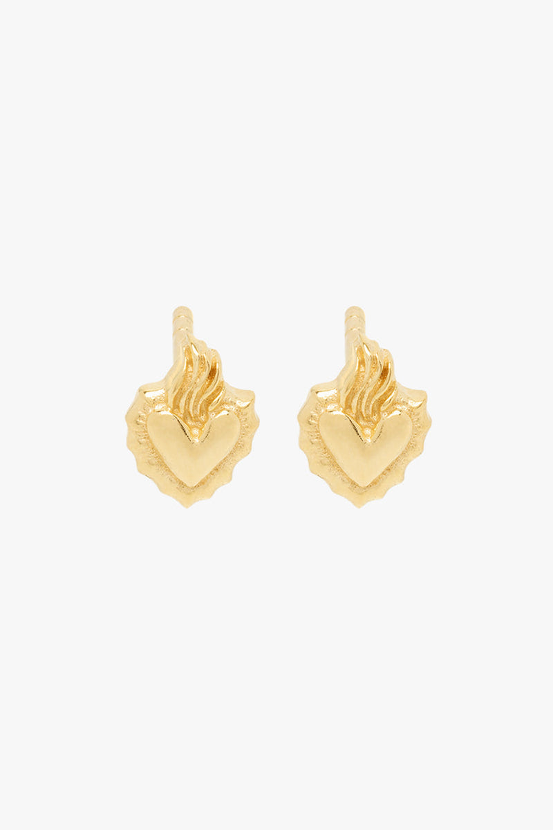 Flaming heart stud earring gold plated 
