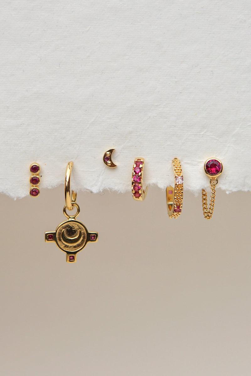 Fuchsia moon stud 14k solid gold