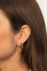 Fuchsia moon stud 14k solid gold