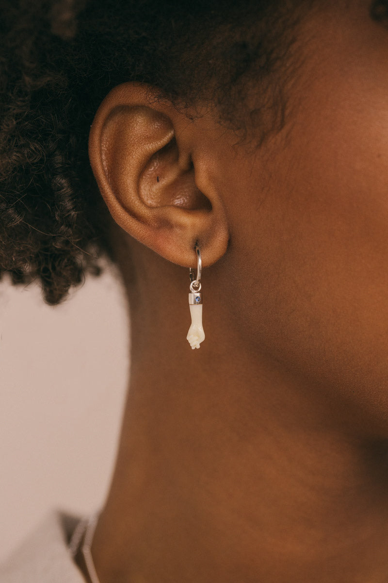 Ivory color hand earring silver