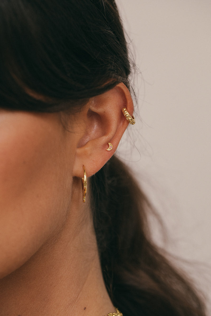 Fuchsia moon stud 14k solid gold