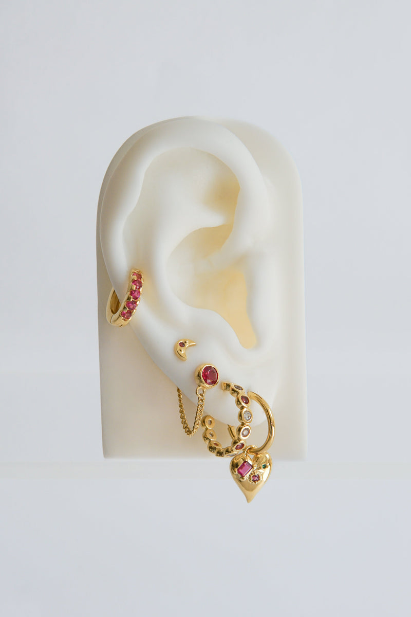 Fuchsia moon stud 14k solid gold