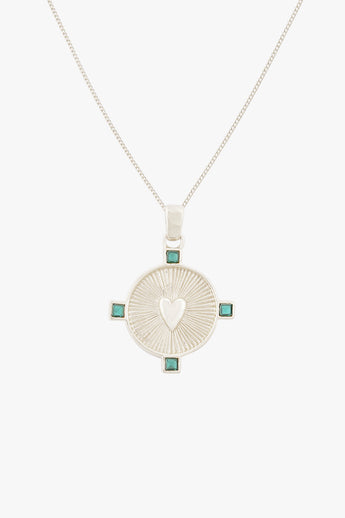Heart Compass Necklace Silver