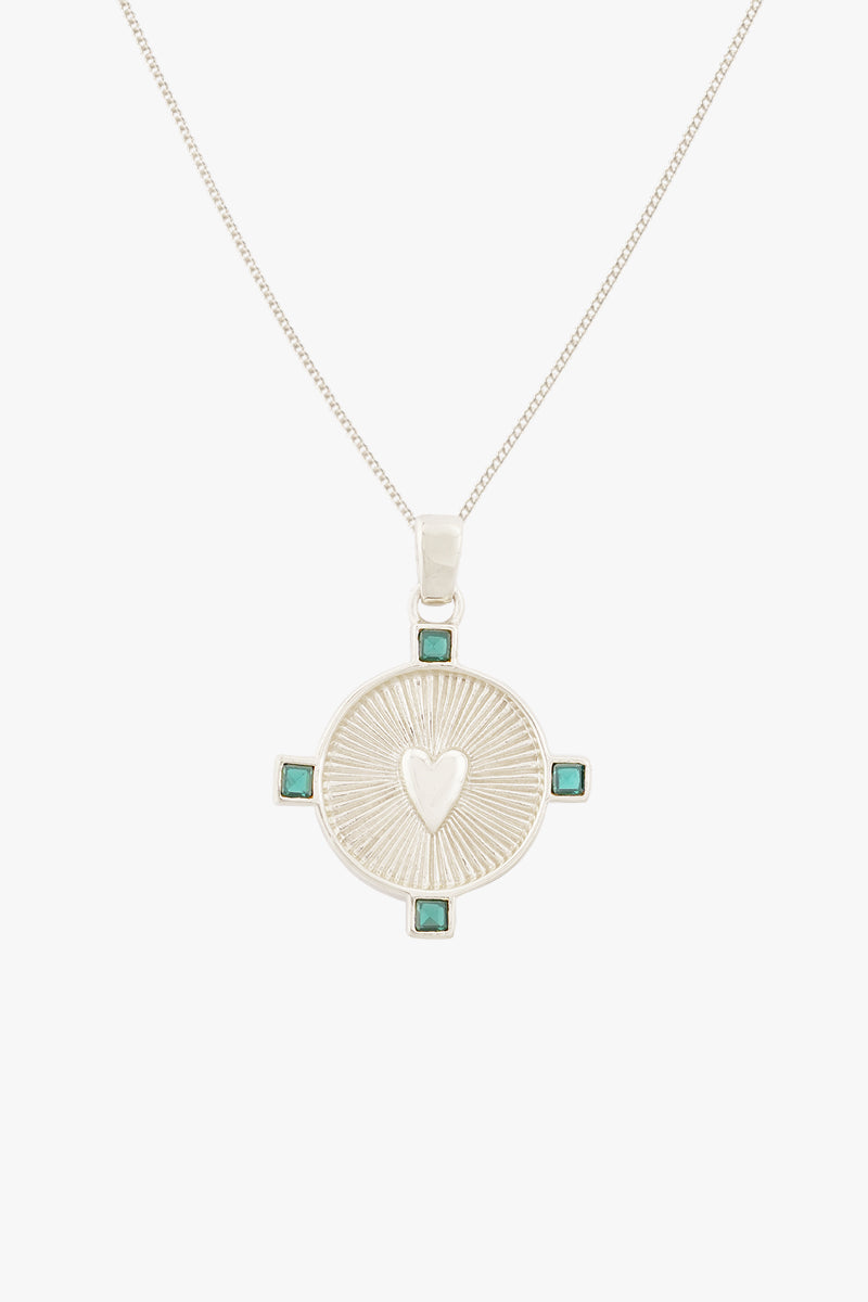 Heart Compass Necklace Silver