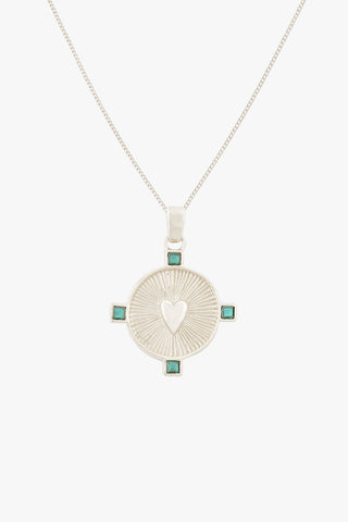 Heart Compass Necklace Silver