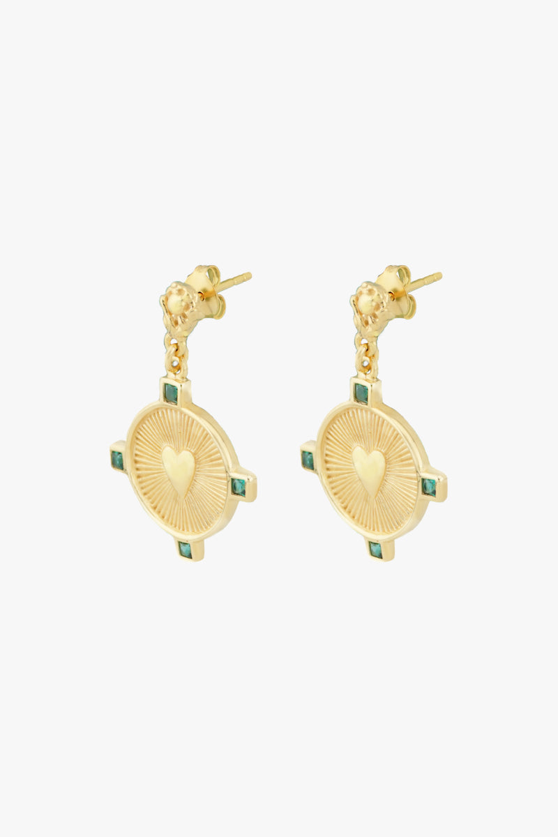 Heart Compass Earrings Gold Plated
