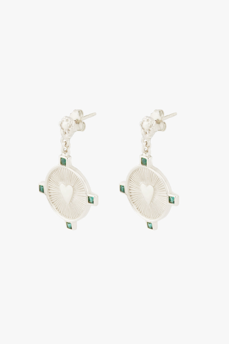 Heart Compass Earrings Silver