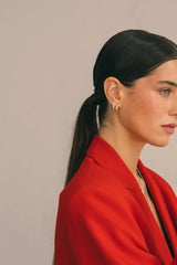 Red Detailed Hoop Silver