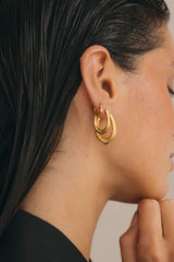 Organic Hammered Oval Hoop Gold Plated (25mm)