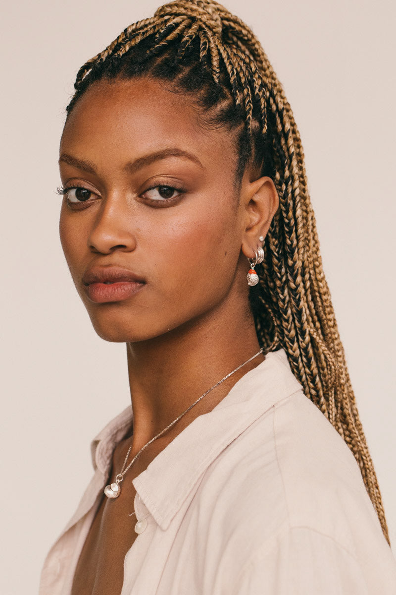 Crown Shell Hoop Earring Silver