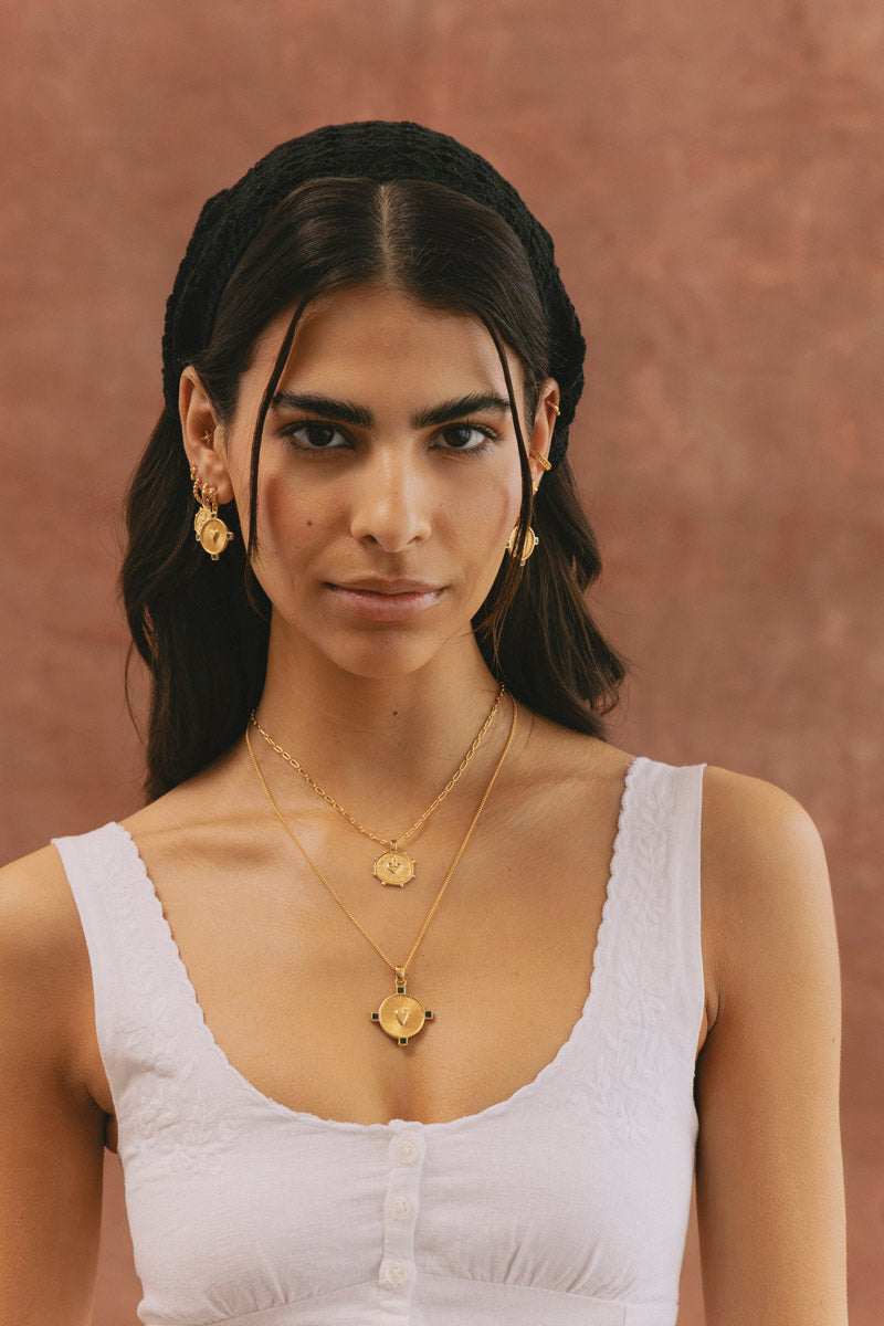 Heart Compass Necklace Gold Plated