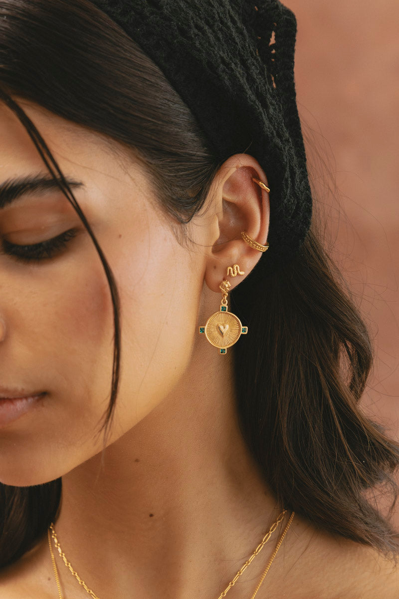 Heart Compass Earrings Gold Plated