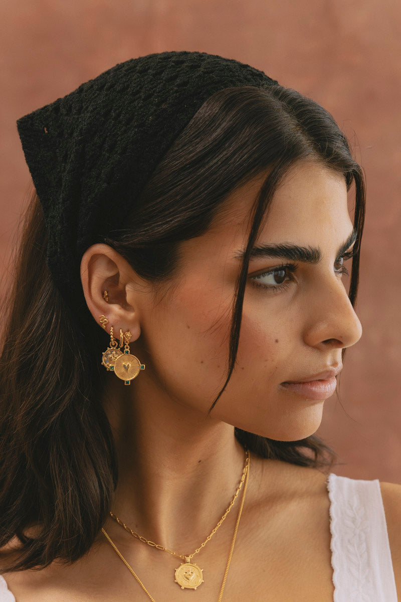 Heart Compass Earrings Gold Plated