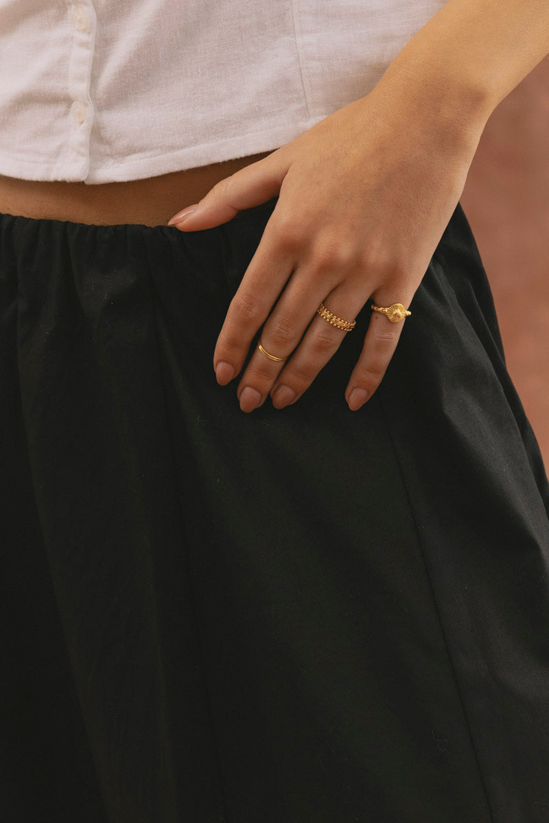 Heart Compass Pinky Ring Gold Plated