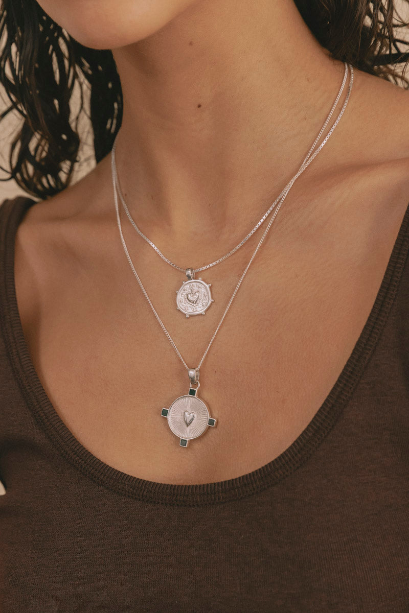 Heart Compass Necklace Silver