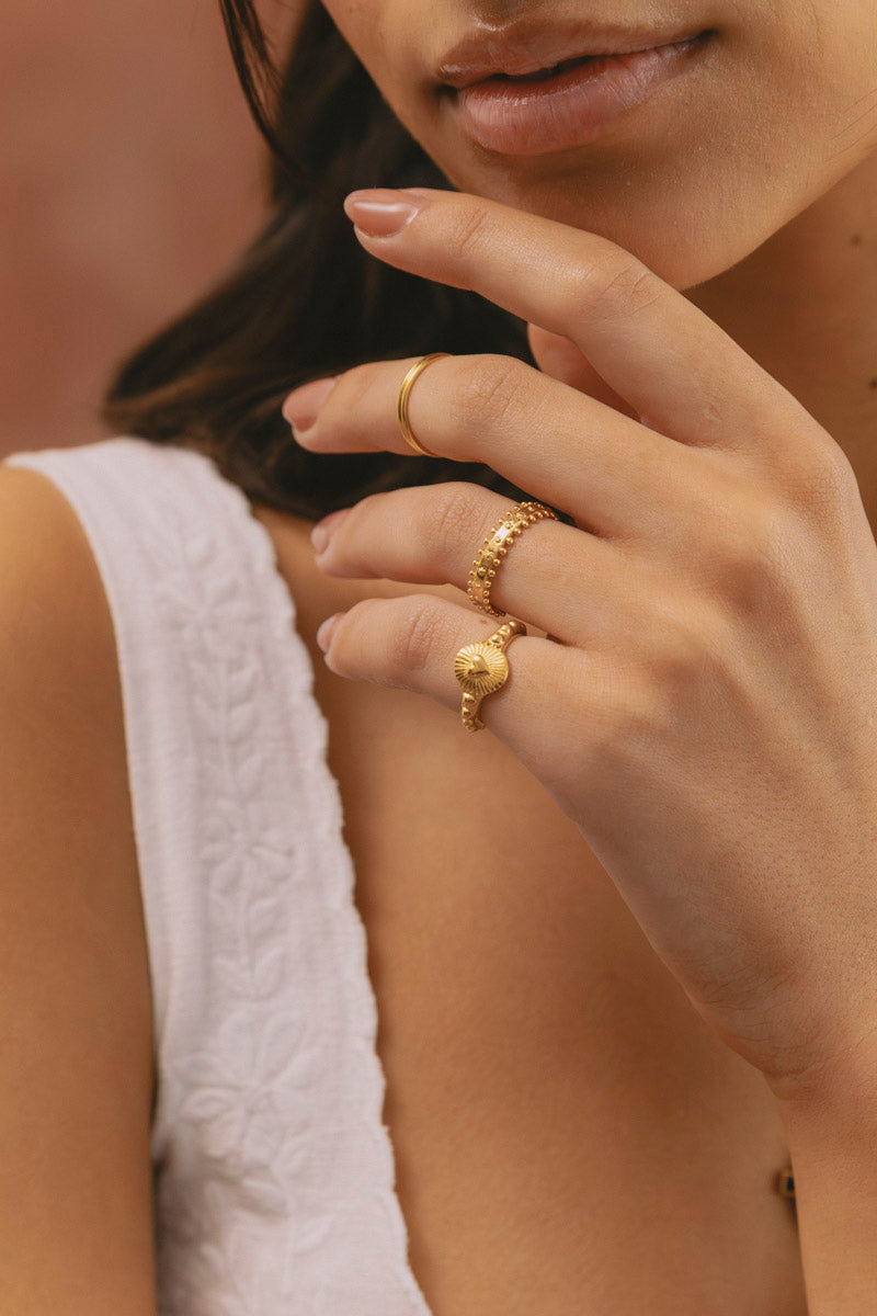 Heart Compass Pinky Ring Gold Plated