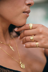 Heart Compass Pinky Ring Gold Plated