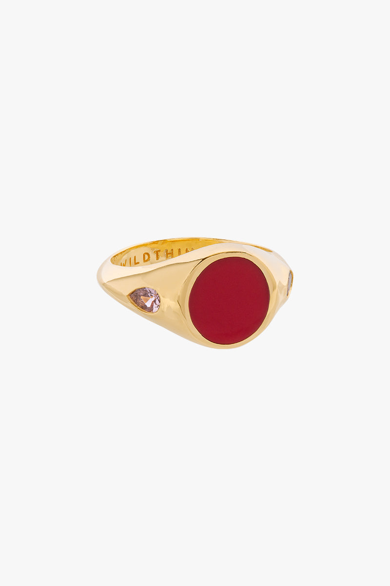 Carnelian color pinky ring gold plated