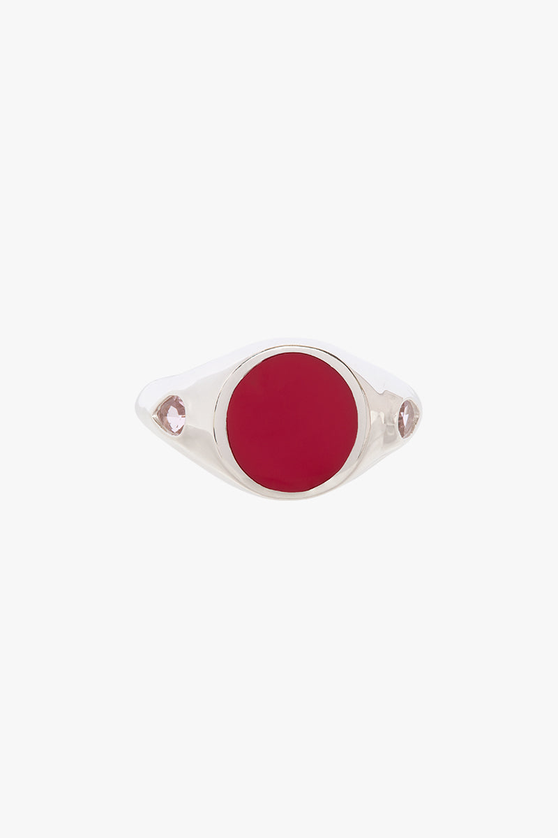 Carnelian color pinky ring silver