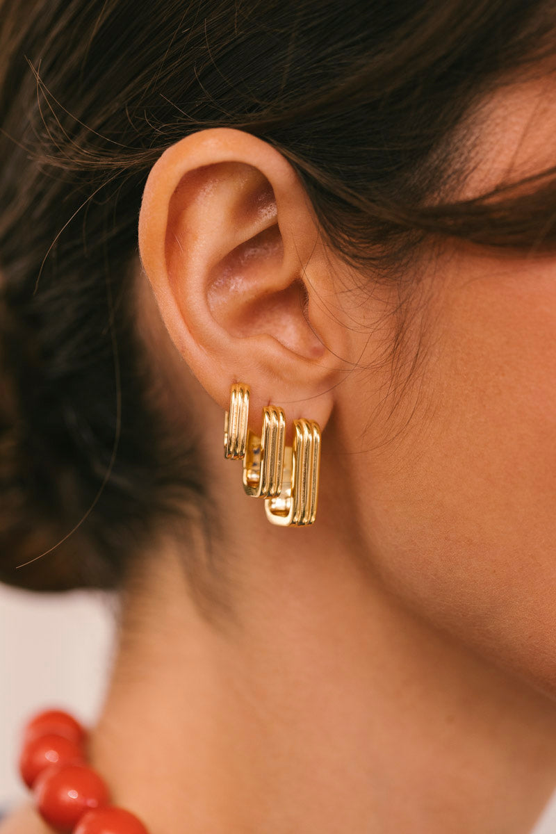 Textured Ovate Hoops Gold Plated (17mm)