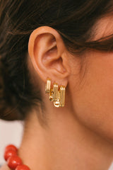Triple Textured Ovate Hoops Set Gold Plated