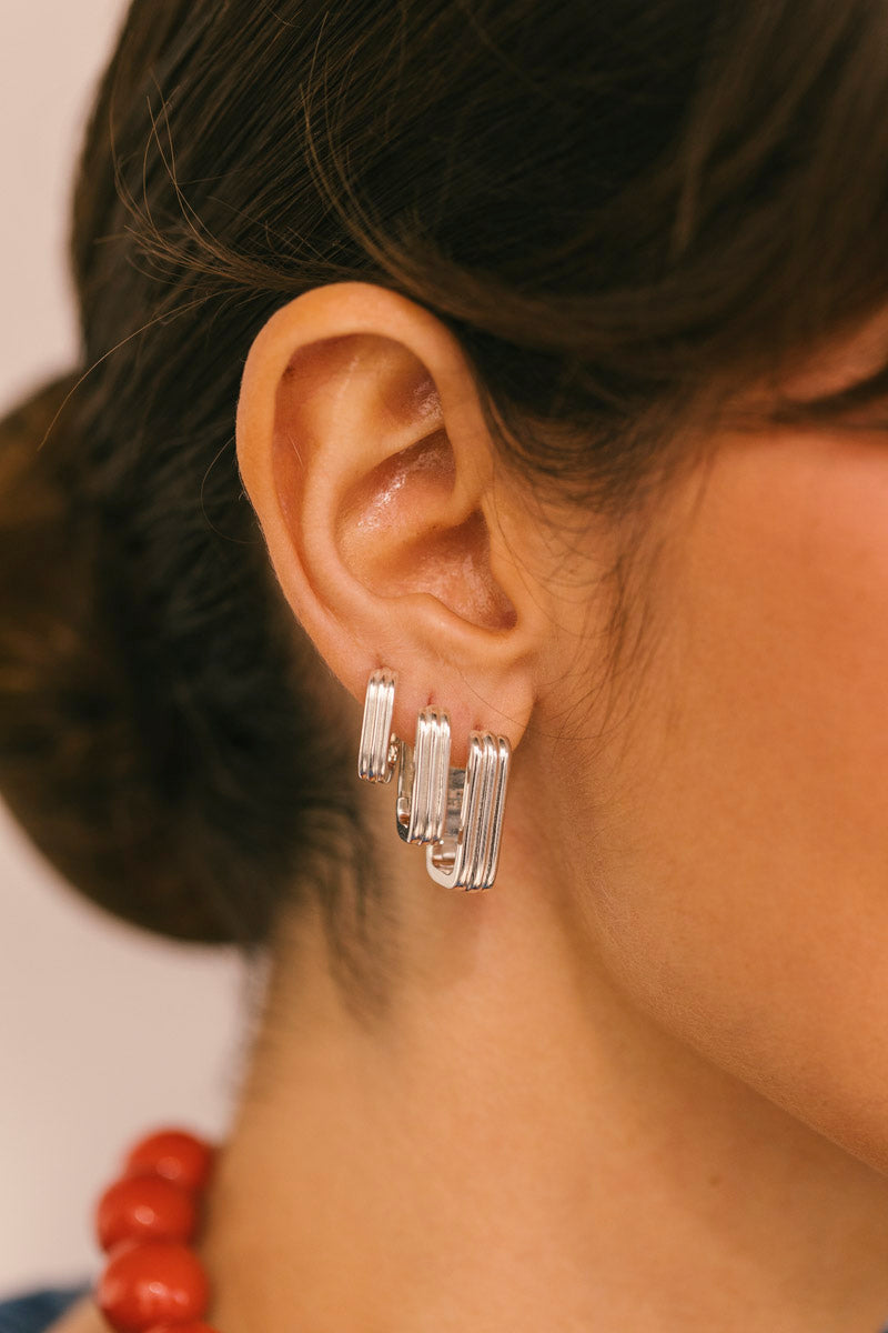 Textured Ovate Hoops Silver (17mm)