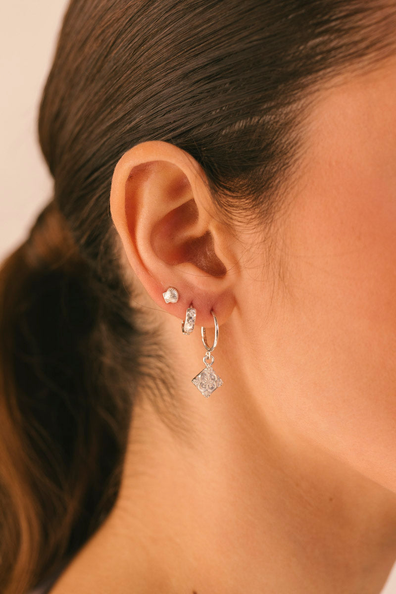 Flora Tile Hoop Earring Silver