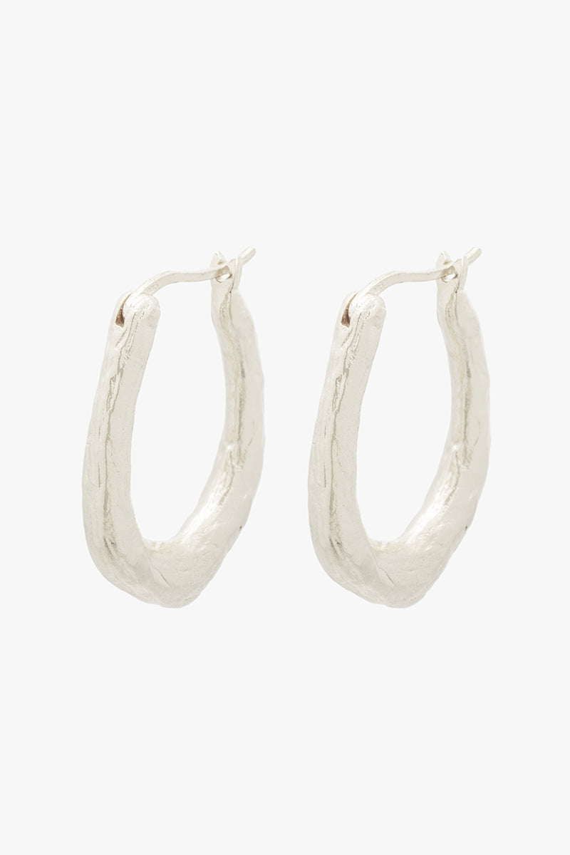 Organic Hammered Oval Hoop Silver (25mm)